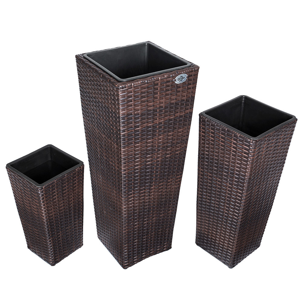 Casa Bloempotten polyrotan set van 3 bruin