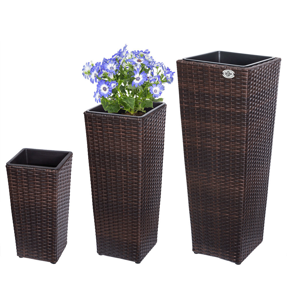 Casa Bloempotten polyrotan set van 3 bruin