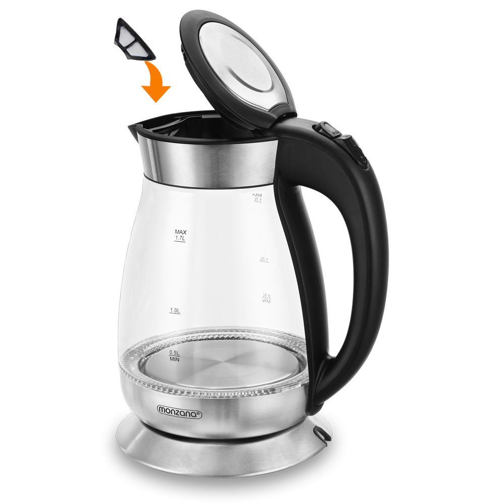 DBA Waterkoker Zwart/Zilver glas/roestvrij staal 1,7L