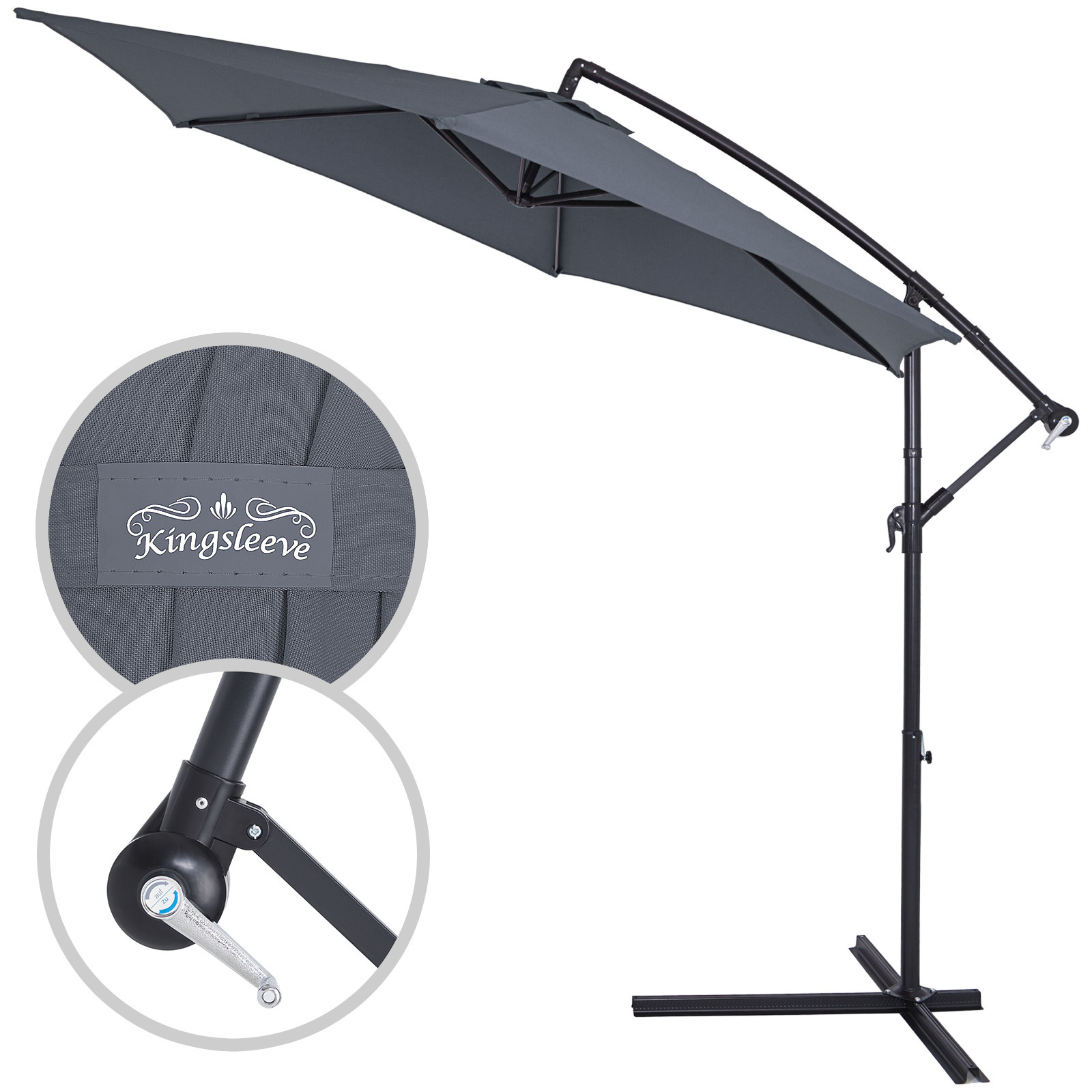Kings Parasol inklapbaar aluminium Antaciet inclusief slinger Ø 300 cm