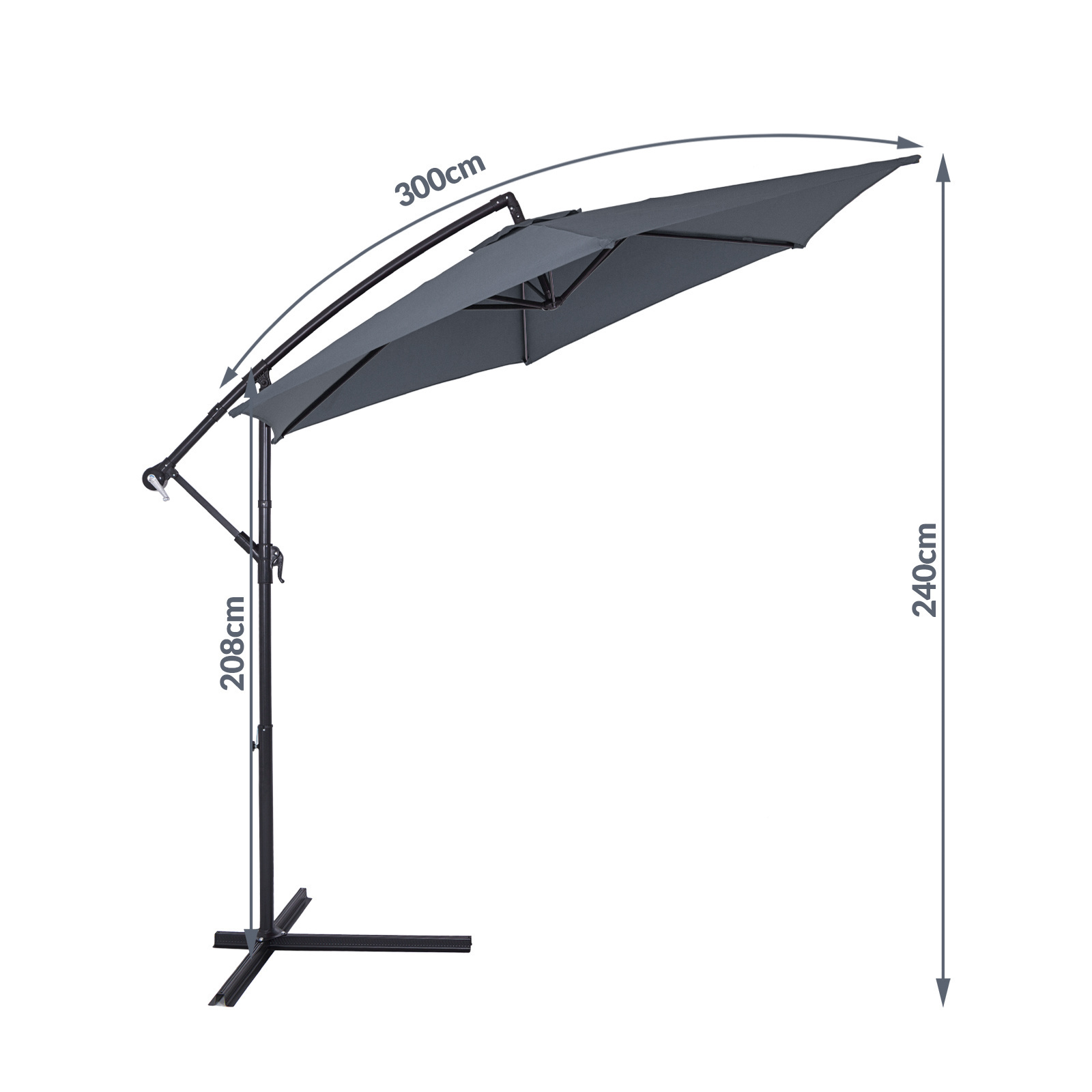Kings Parasol inklapbaar aluminium Antaciet inclusief slinger Ø 300 cm