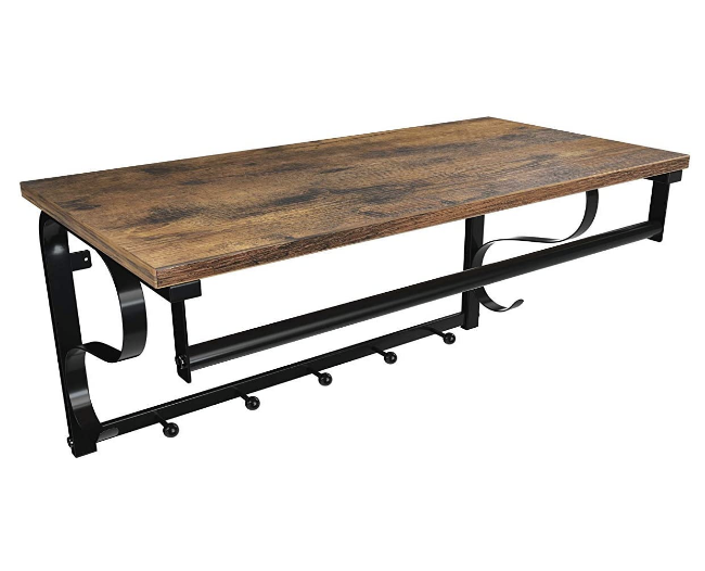 Hoout Industriële Wandkapstok met plank bruin/zwart