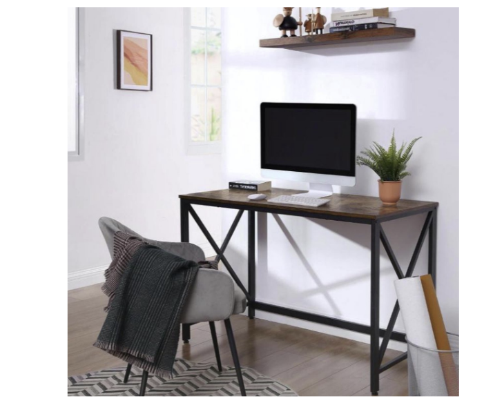 Hoout Vintage Bureau met X-stangen bruin/zwart
