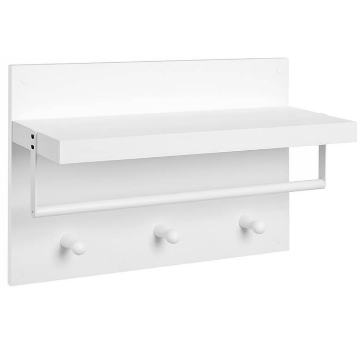 Hoout Wandkapstok met 3 haken - Wit