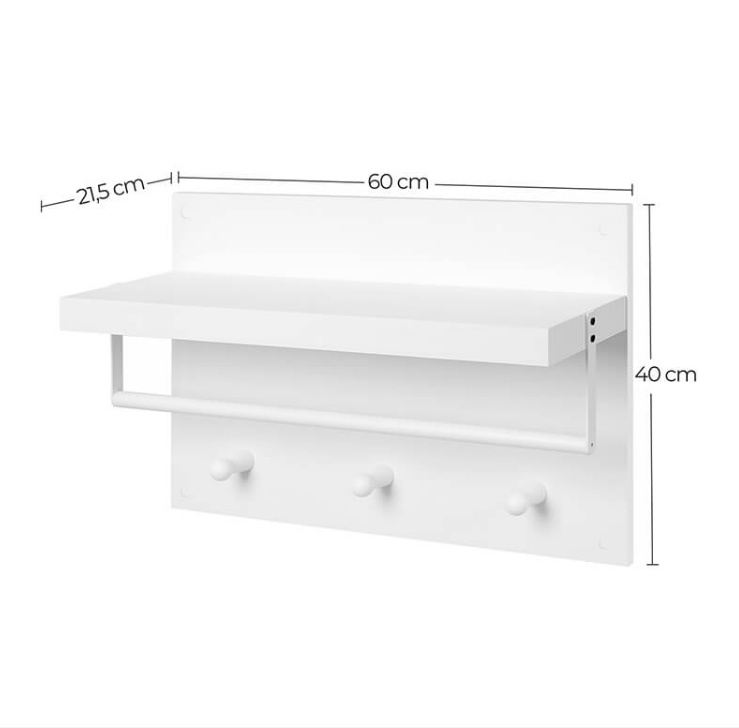 Hoout Wandkapstok met 3 haken - Wit