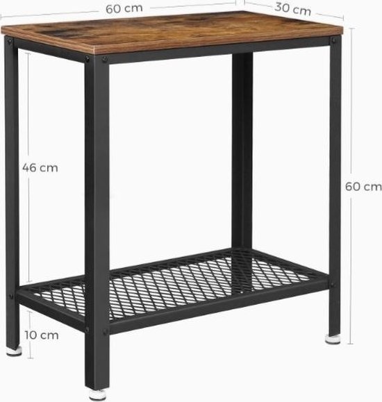 Hoout Bijzettafel/Wandtafel met opbergplank - Rechthoek