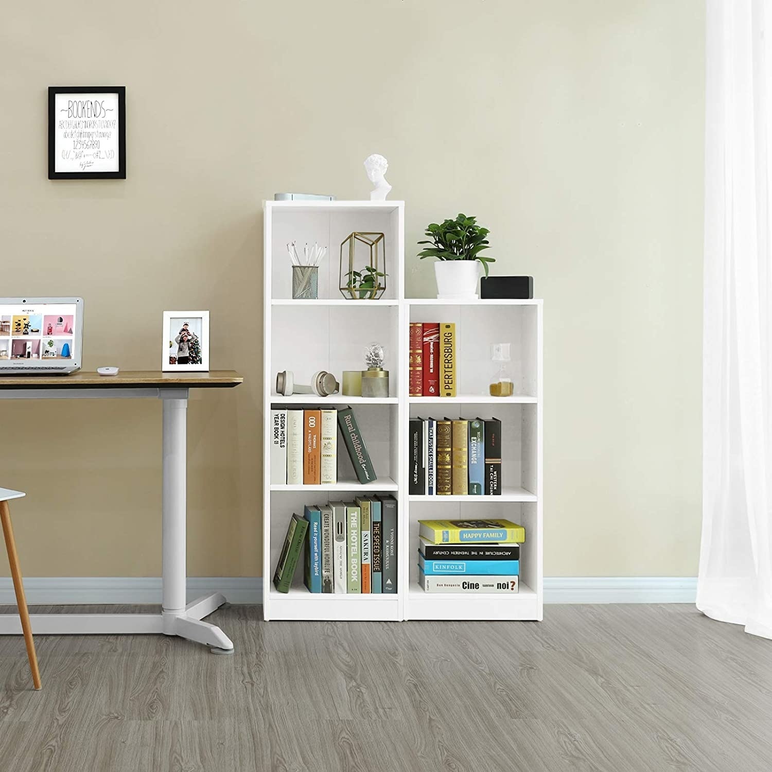 Hoout Boekenkast met 4 legplanken - 40 x 24 x 121.5 cm - WIT