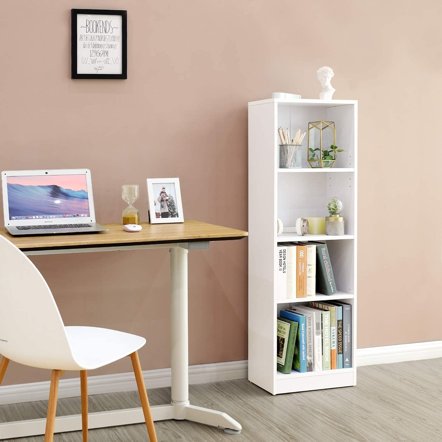 Hoout Boekenkast met 4 legplanken - 40 x 24 x 121.5 cm - WIT