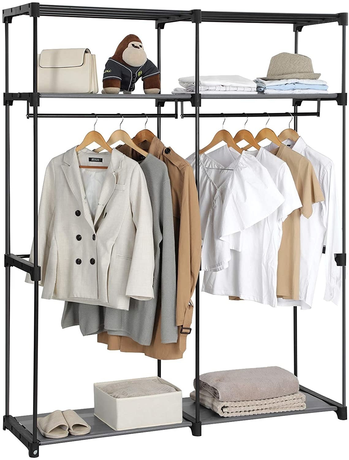 Hoout Stoffen Kledingkast/ Kledingrek met hoes - 140 x 43 x 174 cm - Zwart