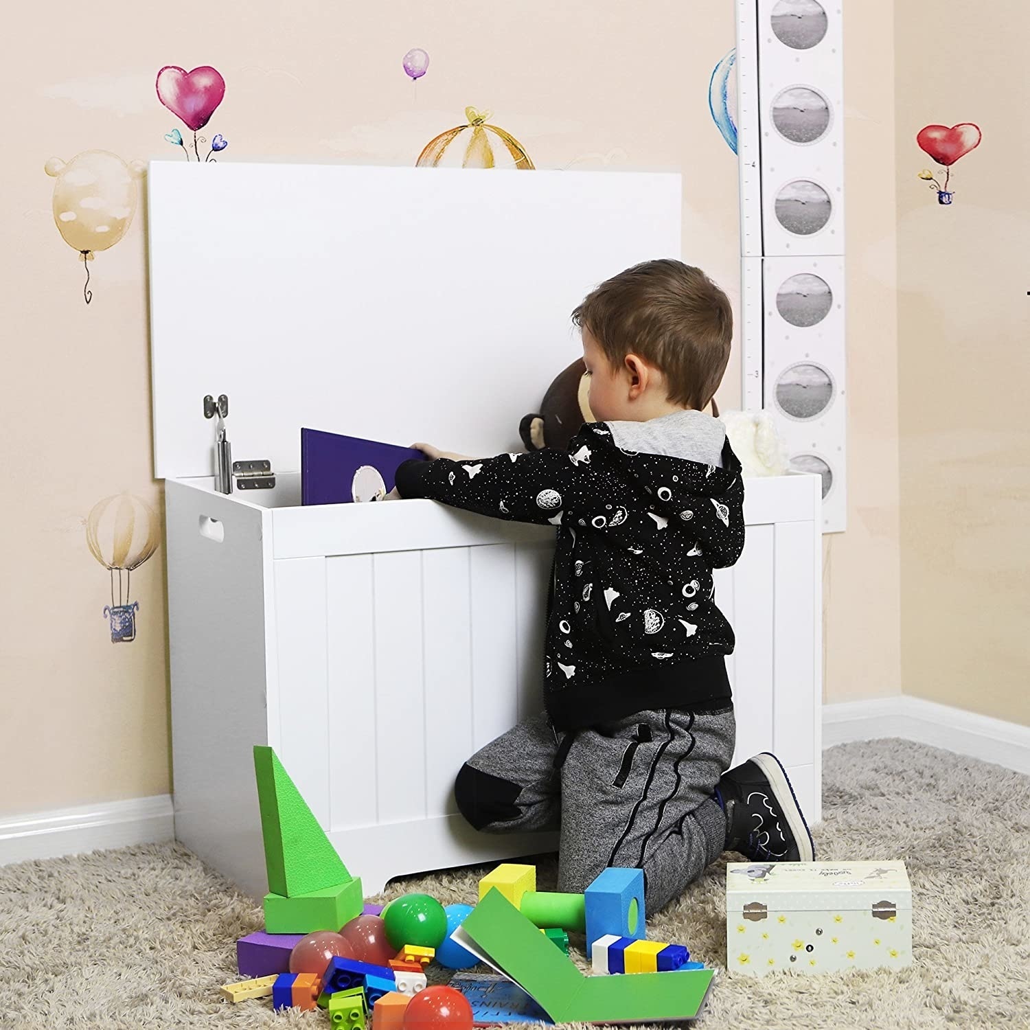Hoout Opbergbox/ Opbergkist / Speelgoedkist - 76 x 48 x 40 cm (b x h x d) - Wit