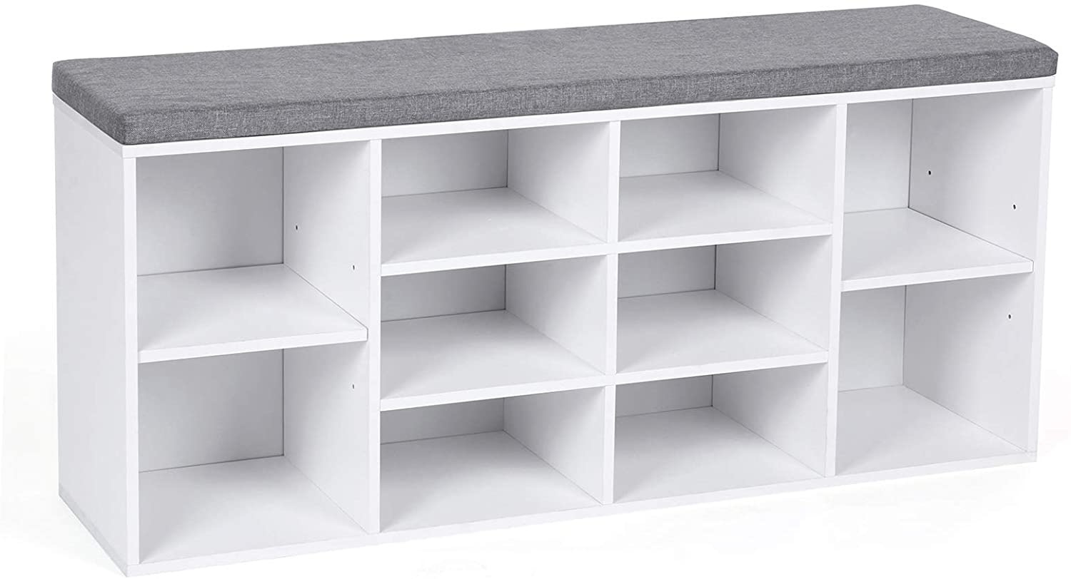 Hoout Schoenenkast/ Schoenenrek met Zitbank en Zitkussen - 104 x 30 x 48 cm