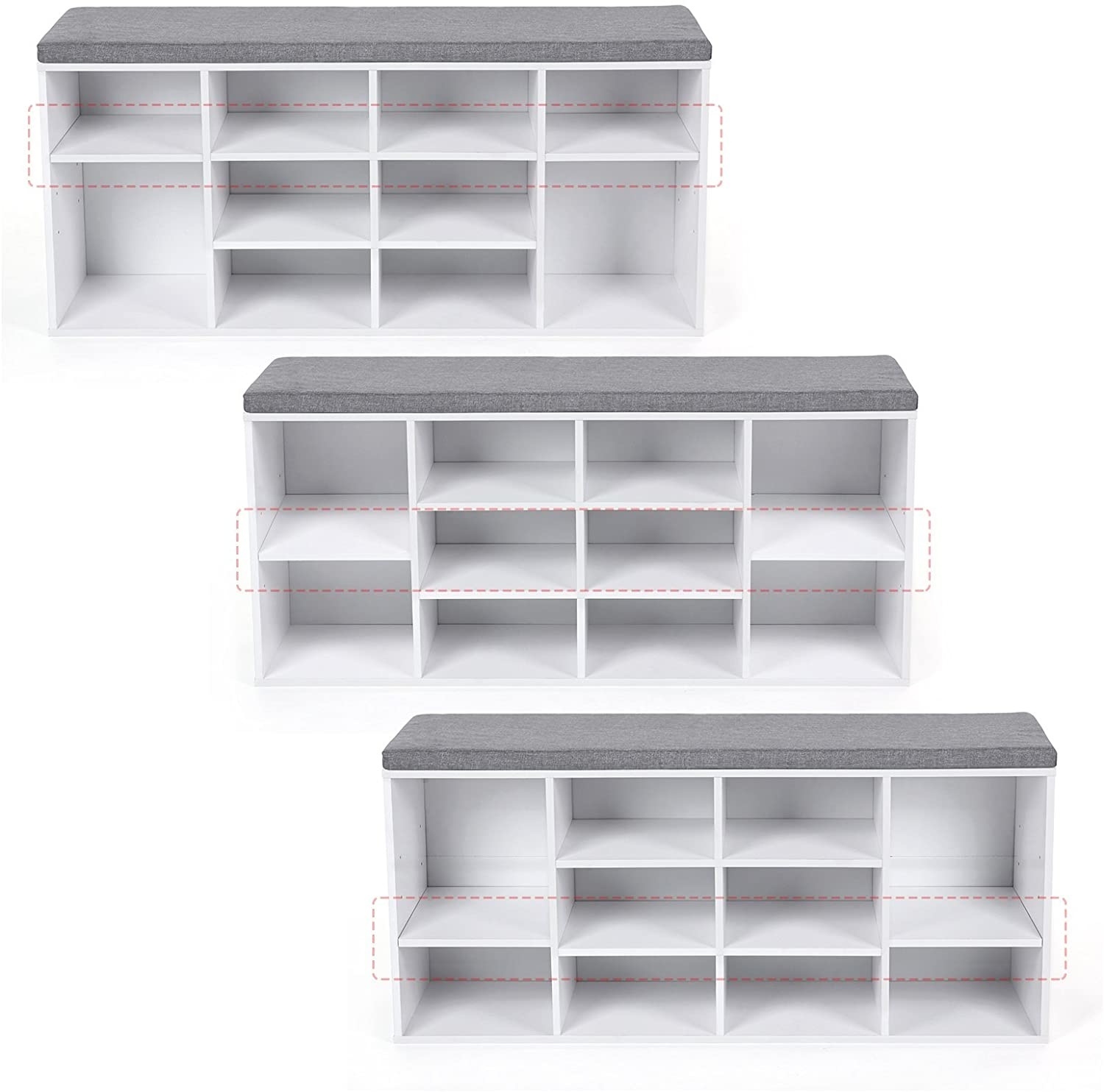 Hoout Schoenenkast/ Schoenenrek met Zitbank en Zitkussen - 104 x 30 x 48 cm