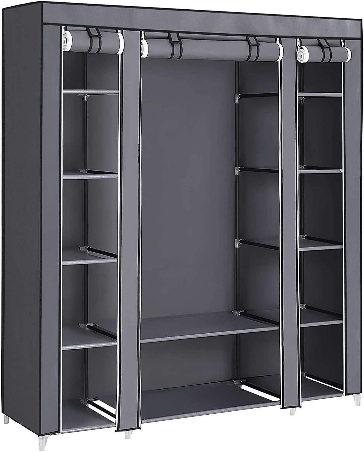 Hoout Stoffen Kledingkast/ Kledingrek met hoes/ Vouwkast - 150 x 175 x 45 cm (b x h x d) - Grijs