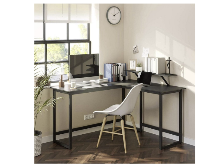 Hoout L-vormig computer bureau met beweegbare monitor zwart - 130x140x76 cm