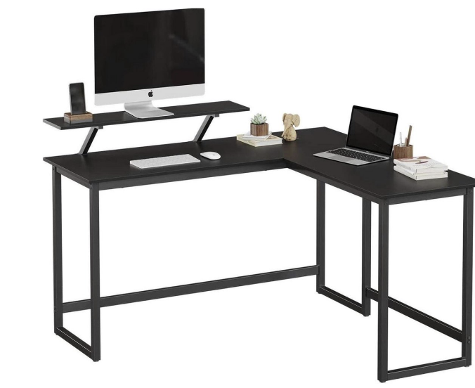 Hoout L-vormig computer bureau met beweegbare monitor zwart - 130x140x76 cm