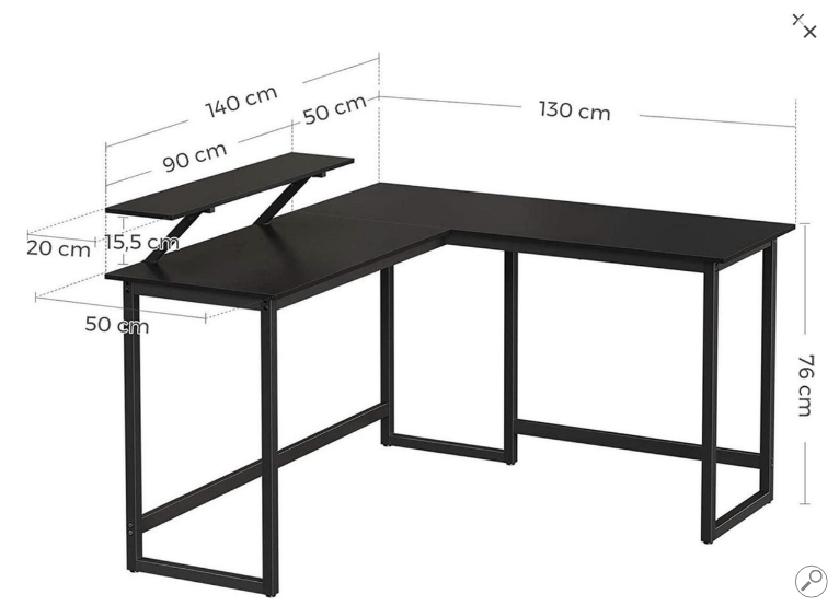 Hoout L-vormig computer bureau met beweegbare monitor zwart - 130x140x76 cm