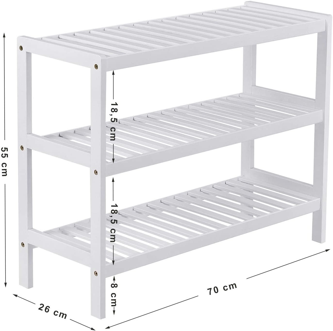 Hoout Schoenenrek - 3 niveaus - Wit