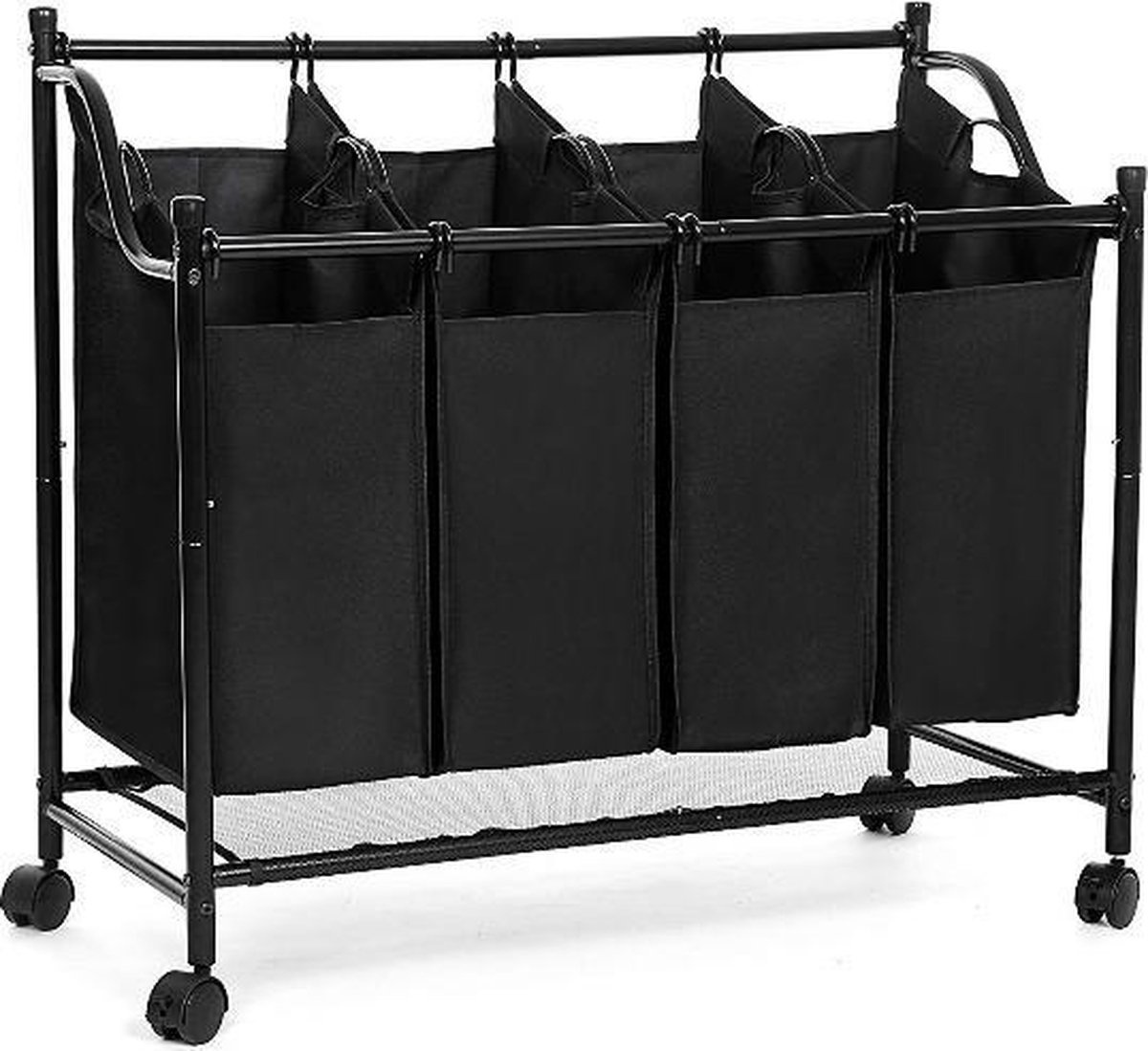 Hoout - Wassorteerder - Wasmand, Metaal/Stof - Zwart