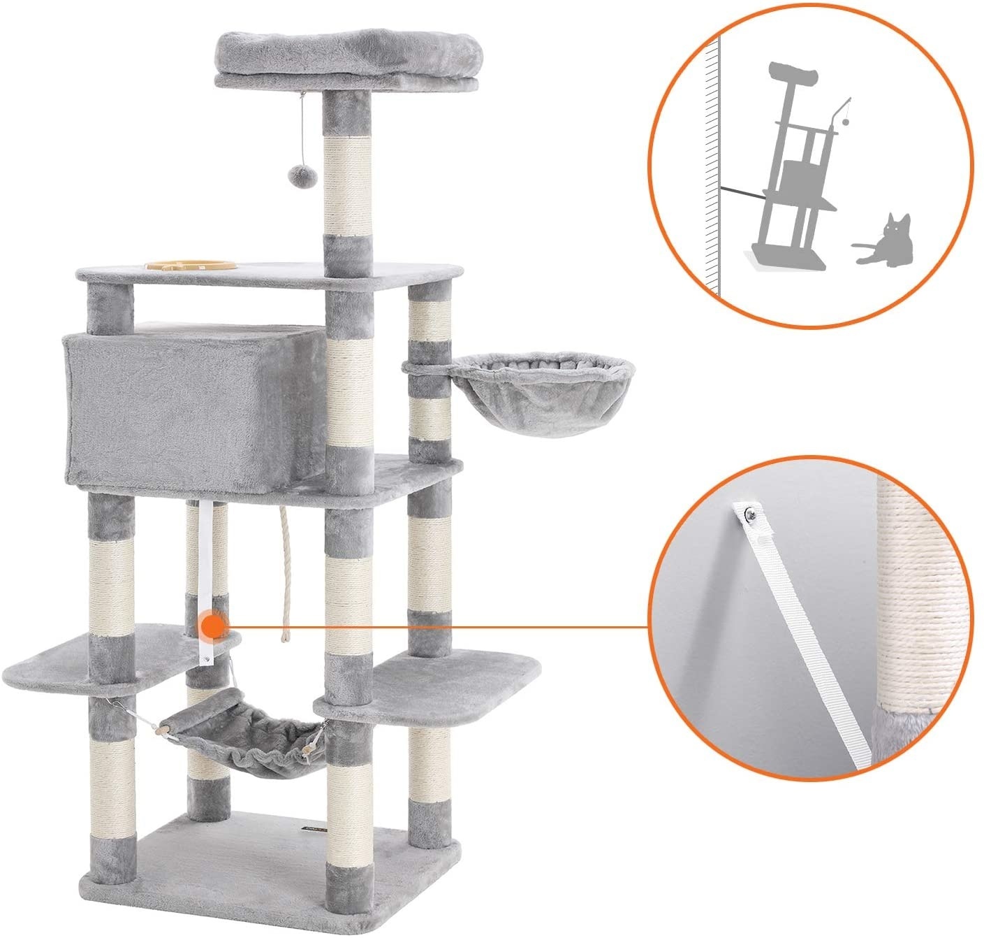 Hoout Stevige Kattenboom - Krabpaal - sisal - Grijs