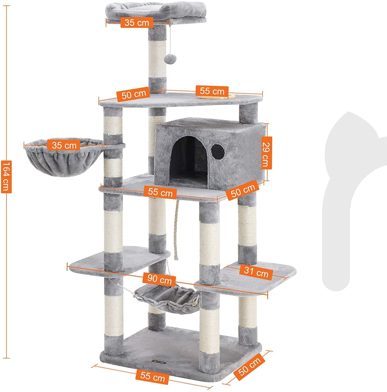 Hoout Stevige Kattenboom - Krabpaal - sisal - Grijs