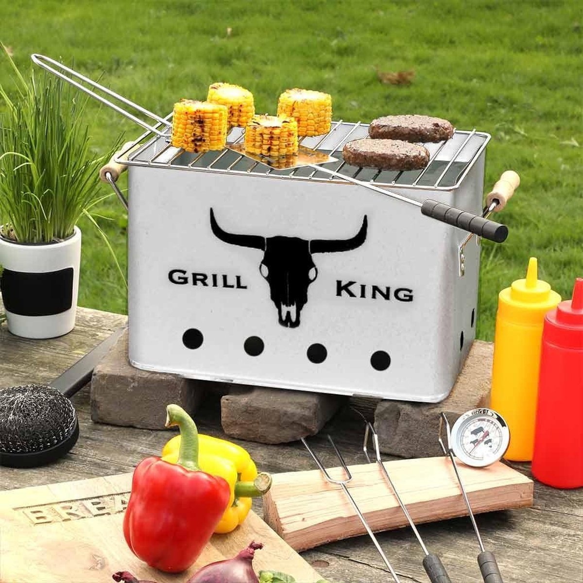 Grill King Houtskoolbarbecue Rechthoek - Zilver - 32x20x20 cm