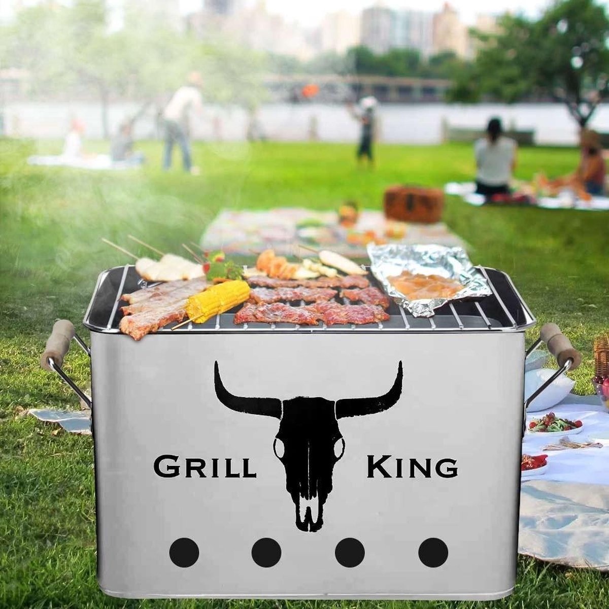 Grill King Houtskoolbarbecue Rechthoek - Zilver - 32x20x20 cm