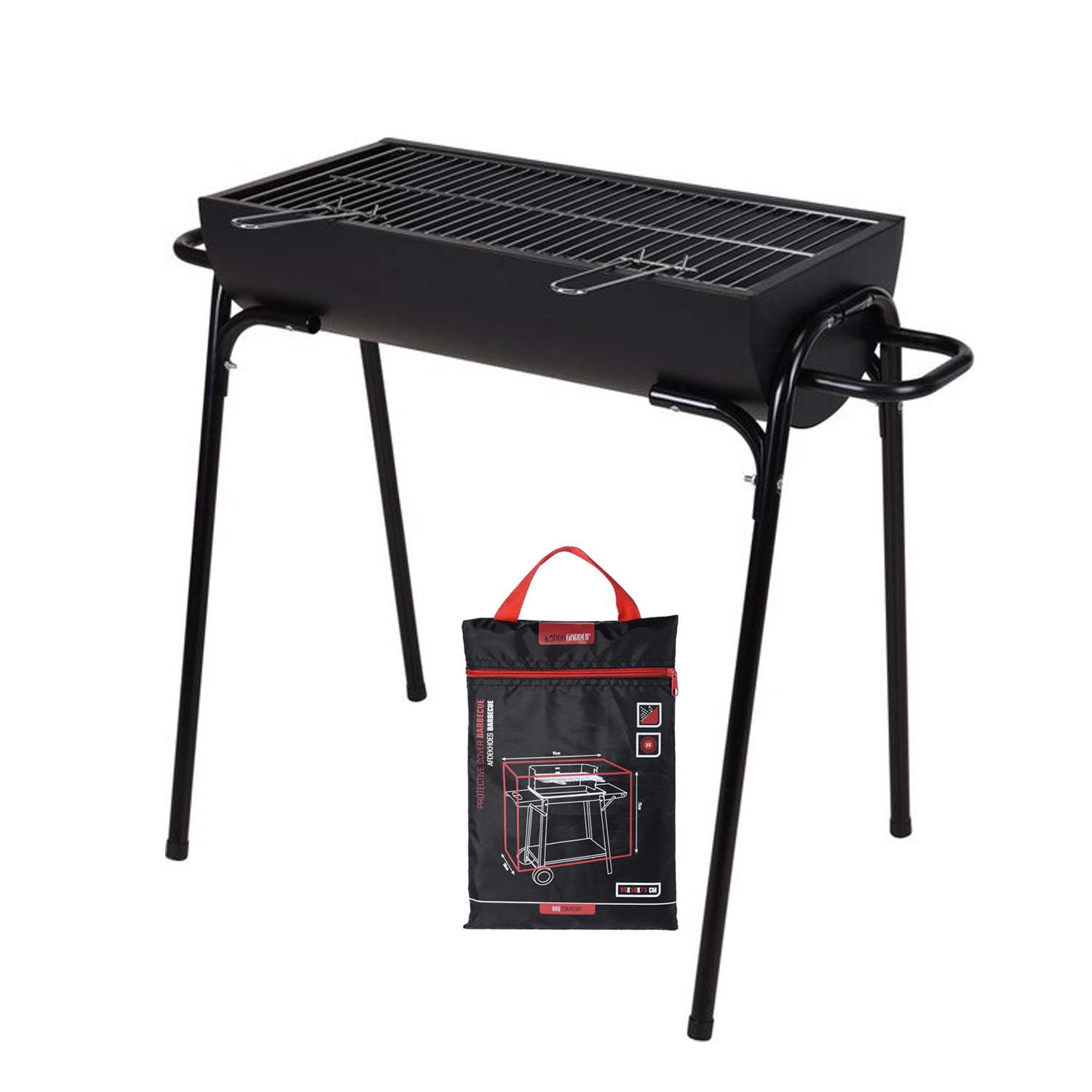 BBQ Houtskoolbarbecue Op poten - 88cm - Grilloppervlak 60x29 cm - Zwart Incl. Beschermhoes