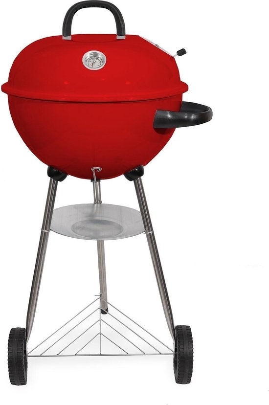 BBQ Houtskoolbarbecue Op Wielen - 47x76 Cm - RVS - Rood Incl. Beschermhoes