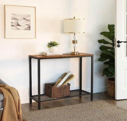 Hoout Console, Bijzettafel, Bruin Zwart, 100 X 35 X 80 Cm