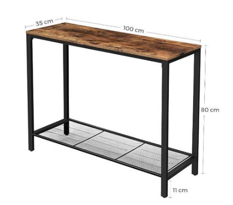 Hoout Console, Bijzettafel, Bruin Zwart, 100 X 35 X 80 Cm