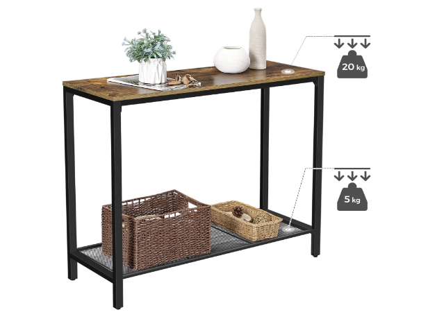 Hoout Console, Bijzettafel, Bruin Zwart, 100 X 35 X 80 Cm