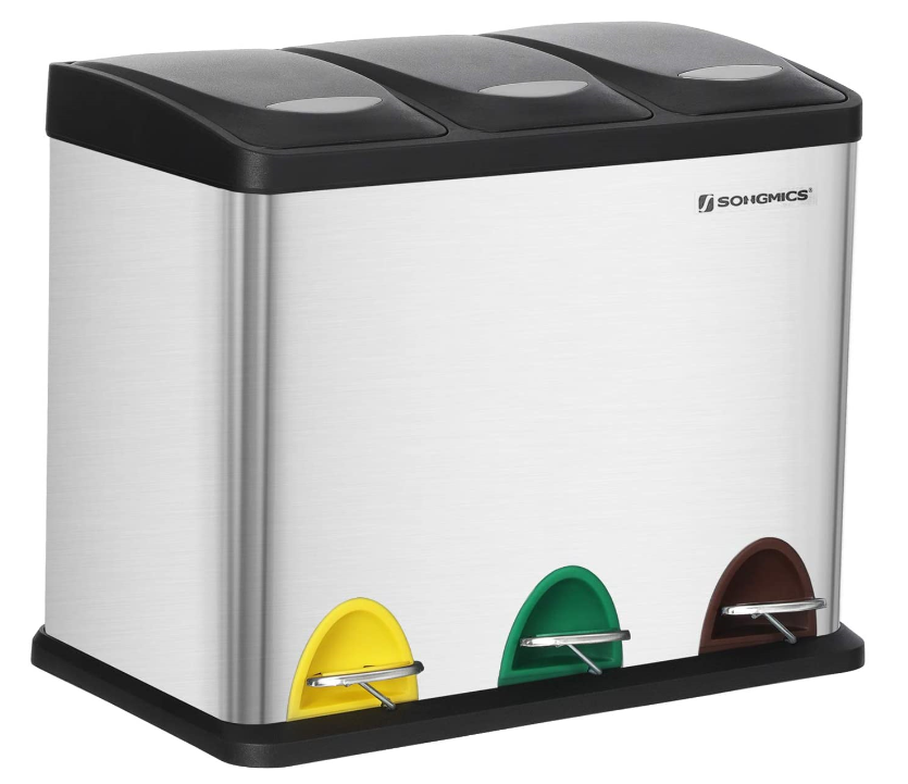 Hoout Vuilnisbak , Prullenbak, Pedaalemmer,Afvalscheiden 3 X 8 Liter - Zilver En Zwart