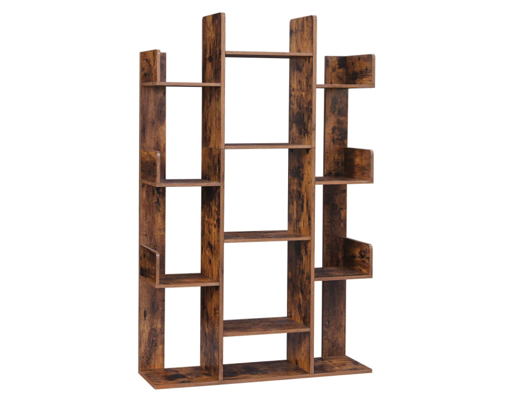 Hoout Open Boekenkast - Boekenplank - 13 Vakken - 86 X 25 X 140 Cm- Bruin
