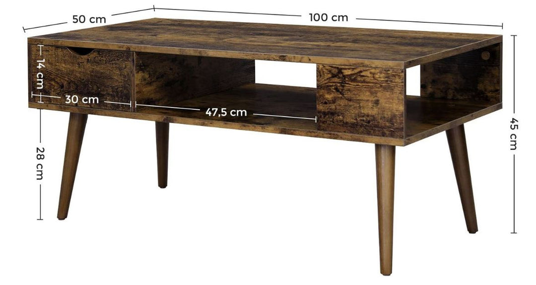 Hoout salontafel - met opbergruimte- TV-meubel - 100 x 50 x 45 cm - Retro- bruin