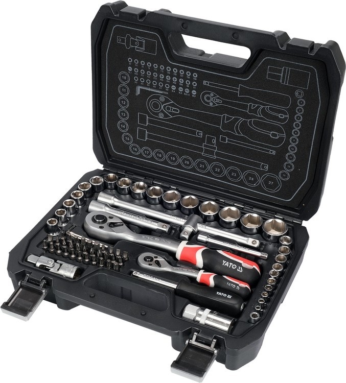 YATO Professionele Dopsleutelset en bitset - 72-Delig - 1/2"& 1/4"