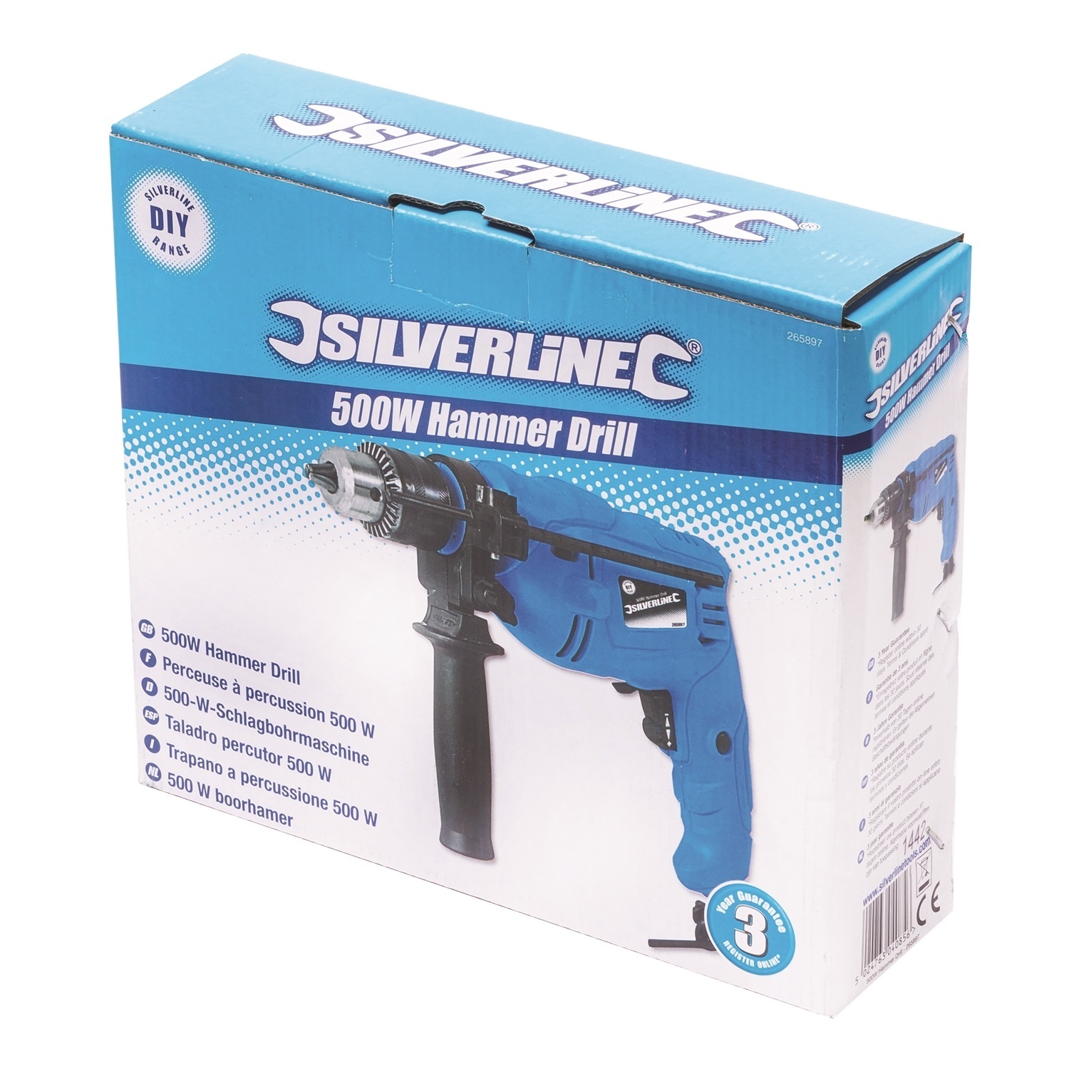 Silverline Boorhamer - Boorcapaciteit Hout 25mm, Beton 16mm, Staal 13 mm - 500 Watt