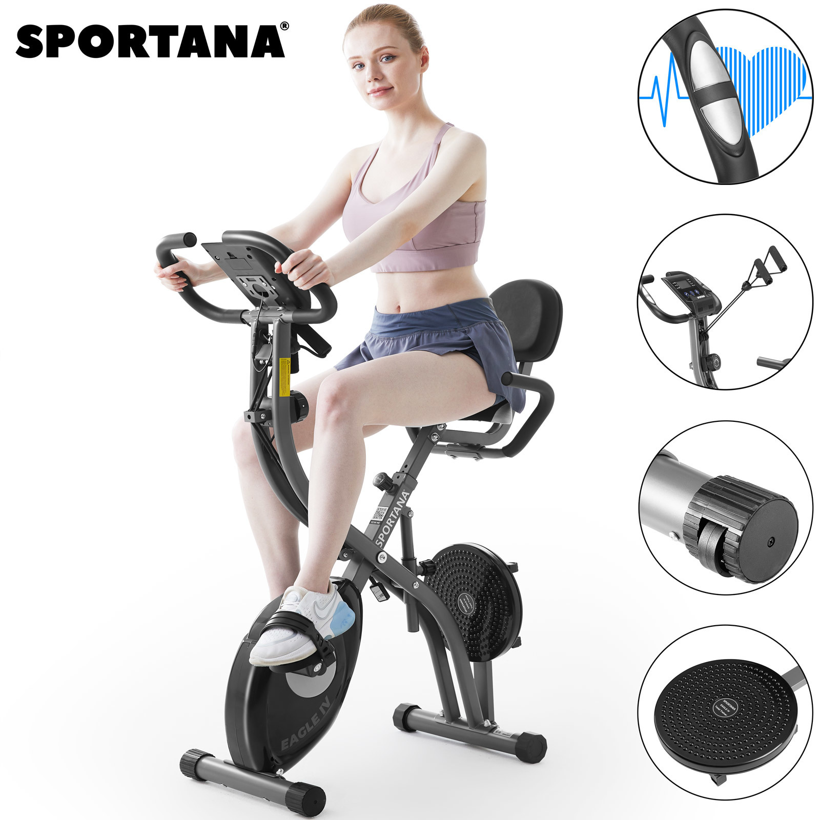 Sportana Hometrainer met hartslagsensoren - Fitnessensor - Compatibel Met App