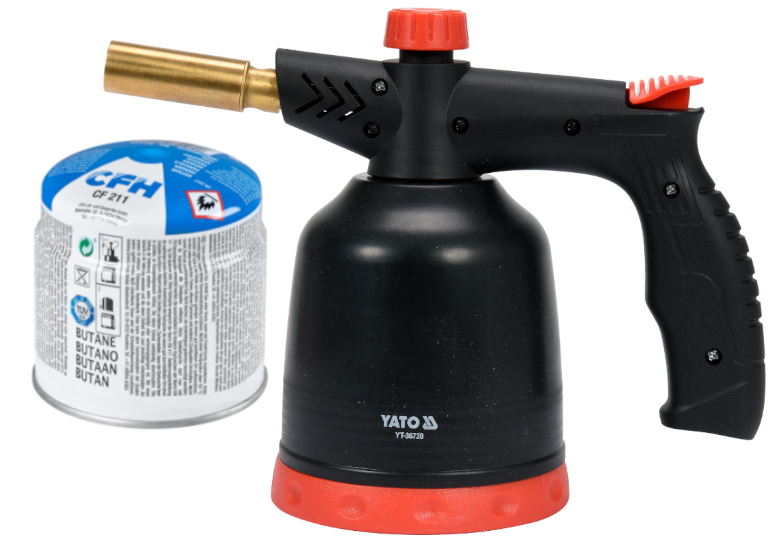 YATO Soldeerbrander/ gasbrander - 360º draaibaar - Piezo ontsteking MET CFH Gasprikvulling 190 g