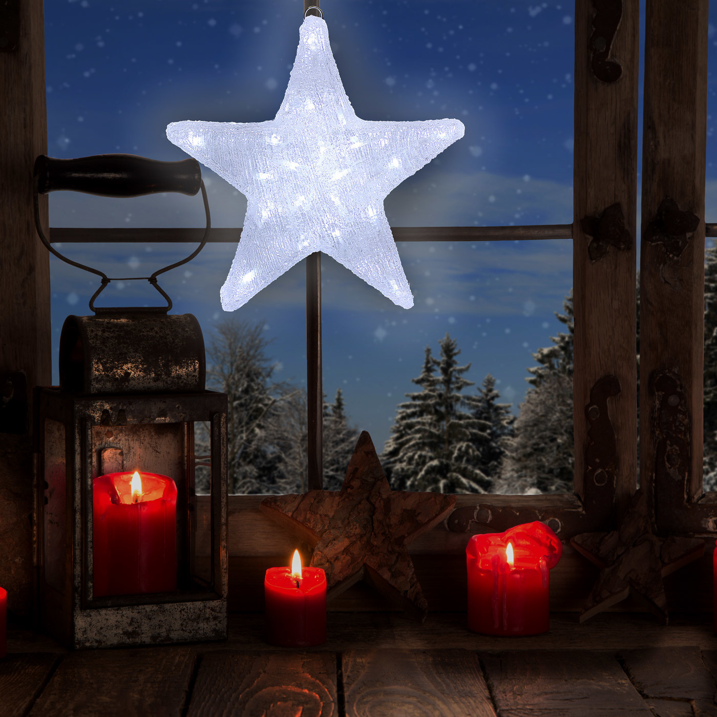 Monzana LED Acryl Kerstster | Helder wit | 30 x 5 x 30 cm | Voor binnen en buiten