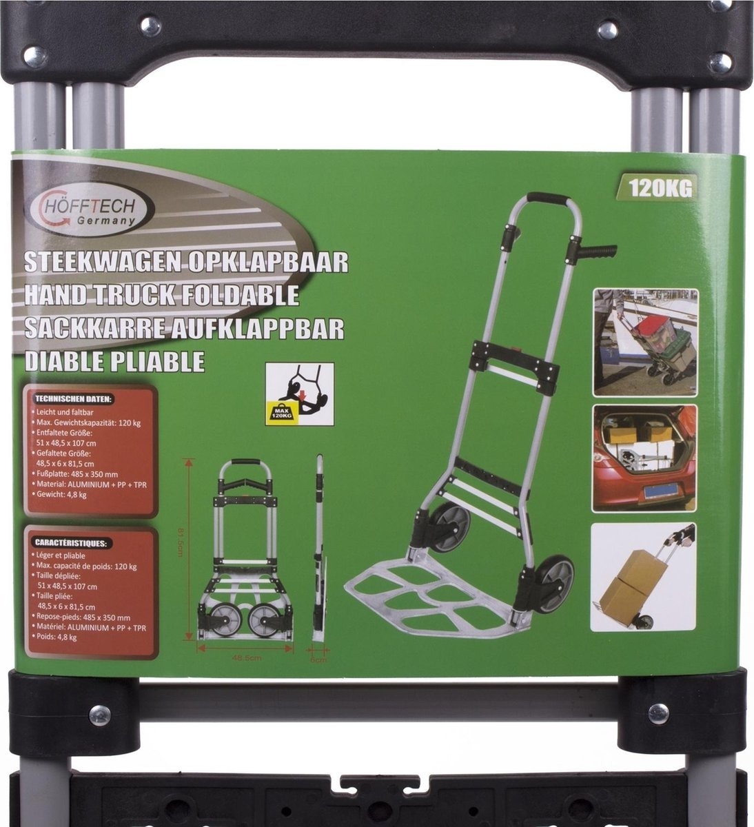 Hofftech Opklapbare Steekwagen - 51x48,5x107 cm - Max 120 kg - Aluminium