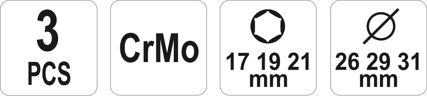 YATO Slagdoppen - 17,19,21mm - 3 delig
