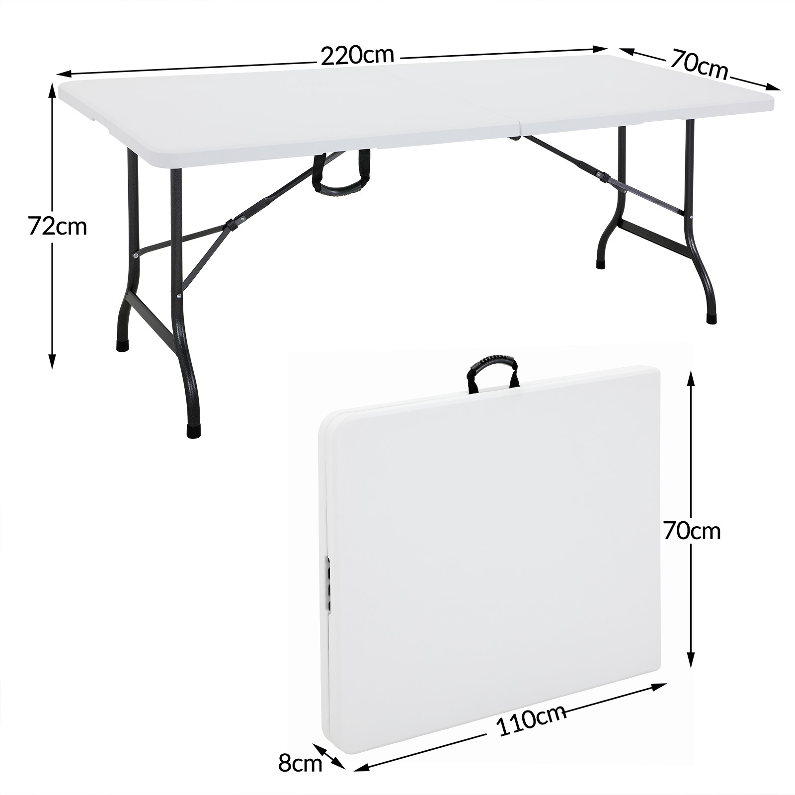Casaria Opvouwbare tuintafel wit kunststof 220x70x72cm