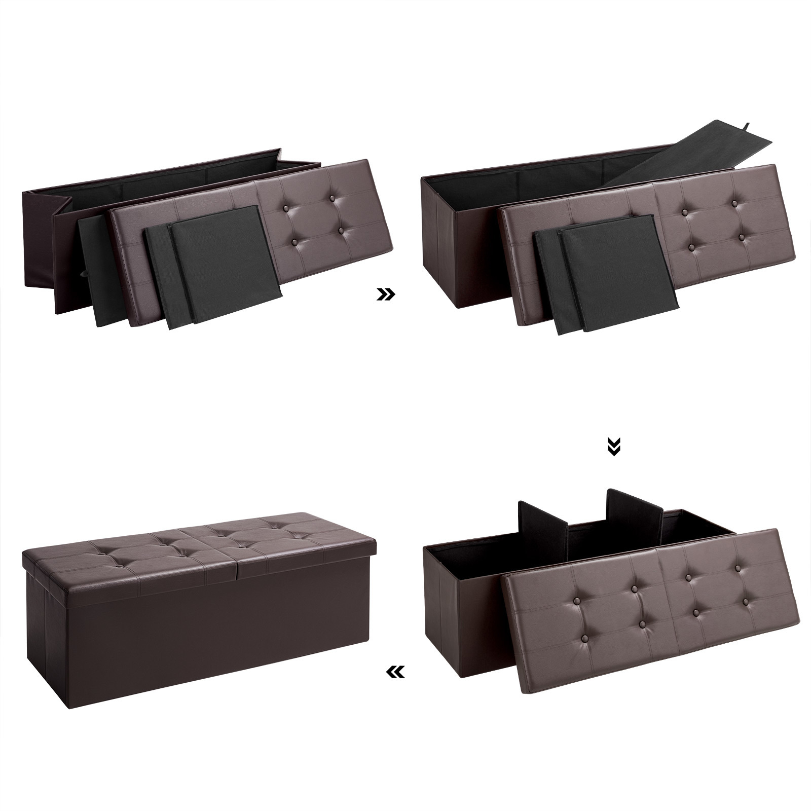 Casaria Opvouwbare zitkist met scharnierend deksel bruin - 115x38x38cm