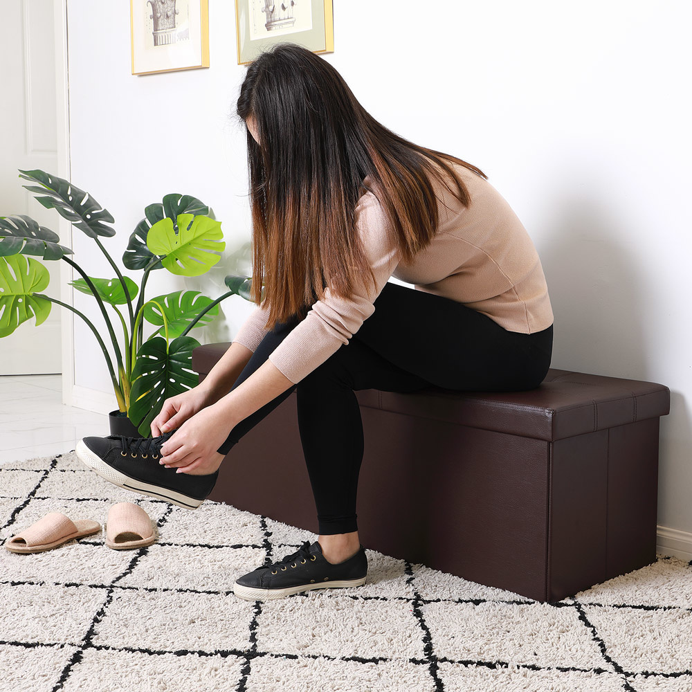 Casaria Opvouwbare zitkist met scharnierend deksel bruin - 115x38x38cm