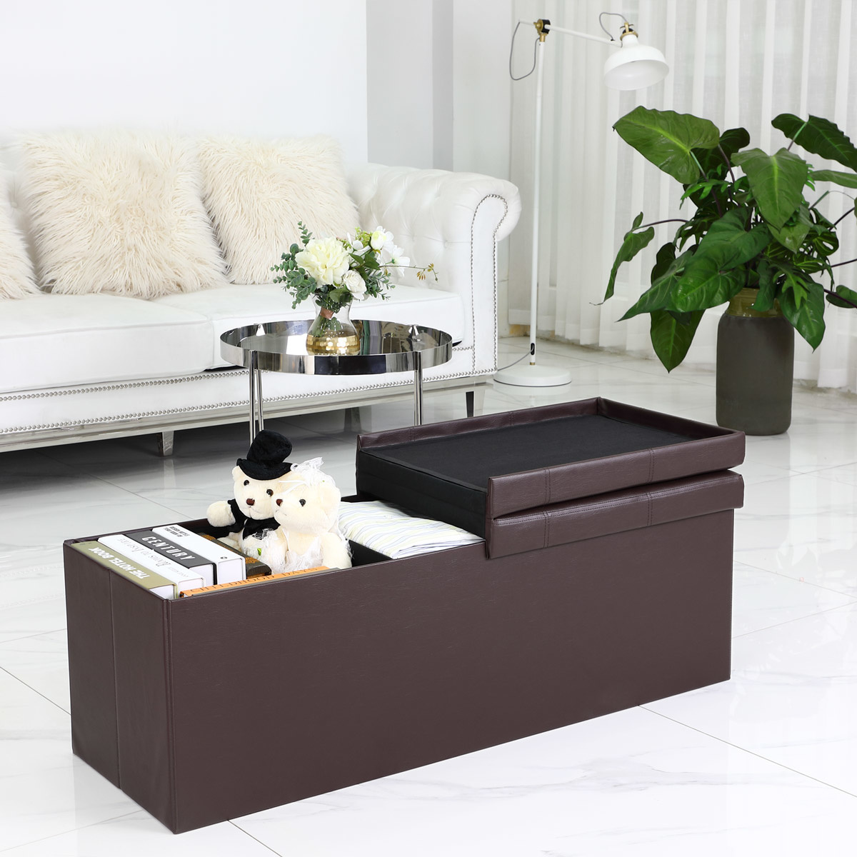 Casaria Opvouwbare zitkist met scharnierend deksel bruin - 115x38x38cm