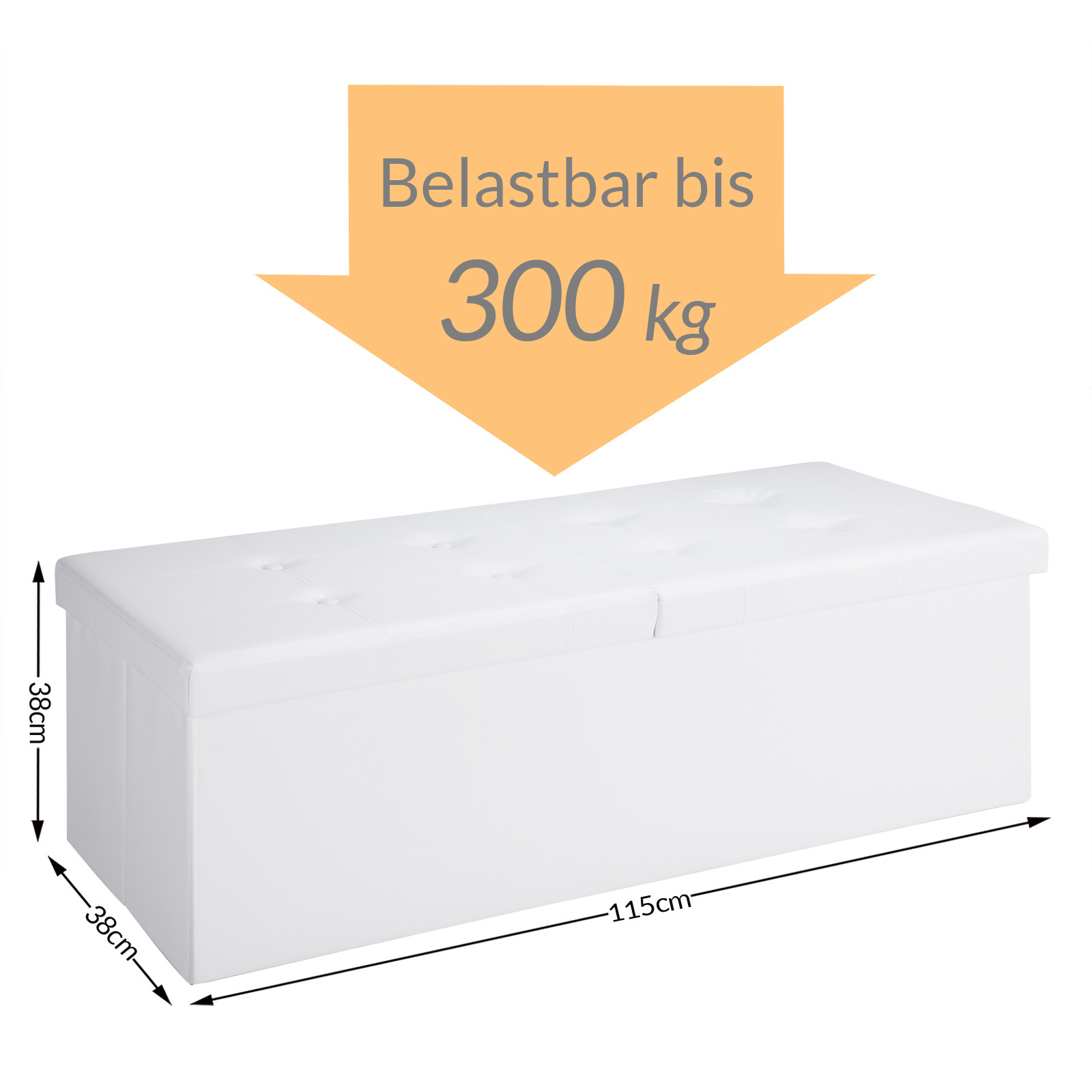 Casaria Opvouwbare zitkist met scharnierend deksel wit- 115x38x38cm