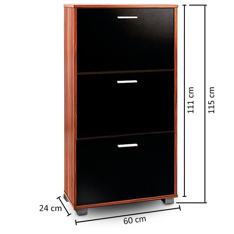 Casaria Schoenenkast met 3 lades wenge hout zwart 115 x 60 x 24cm