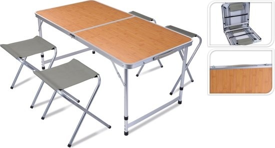 Inklapbare campingtafel met 4 stoelen - 120 x 60 x 40cm