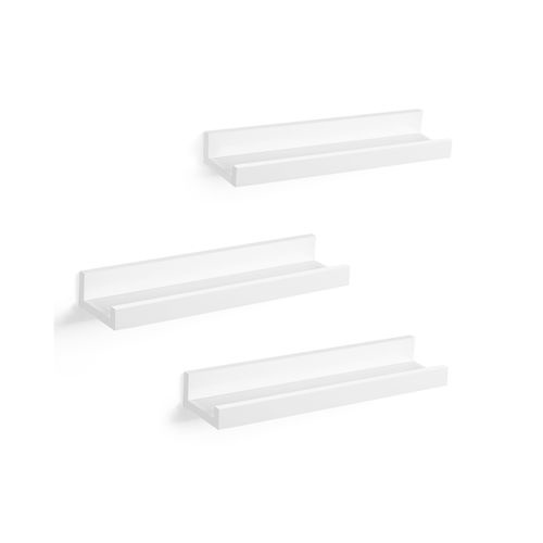 Hoout Wandplank met verhoogde rand - Ewit - u-vorm - 3 stuks - 38 x 10 x 5/2 cm