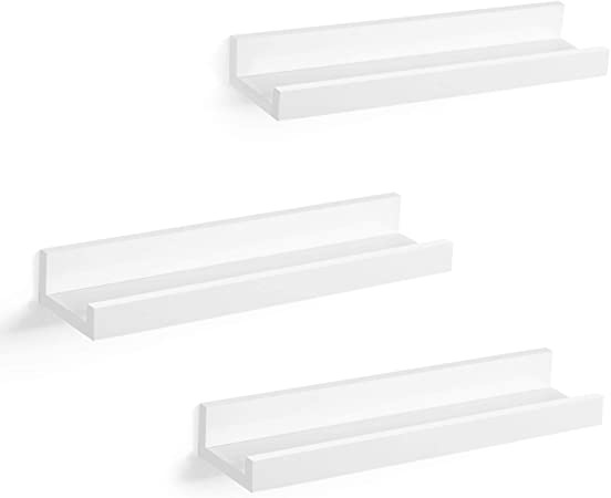 Hoout Wandplank met verhoogde rand - Ewit - u-vorm - 3 stuks - 38 x 10 x 5/2 cm